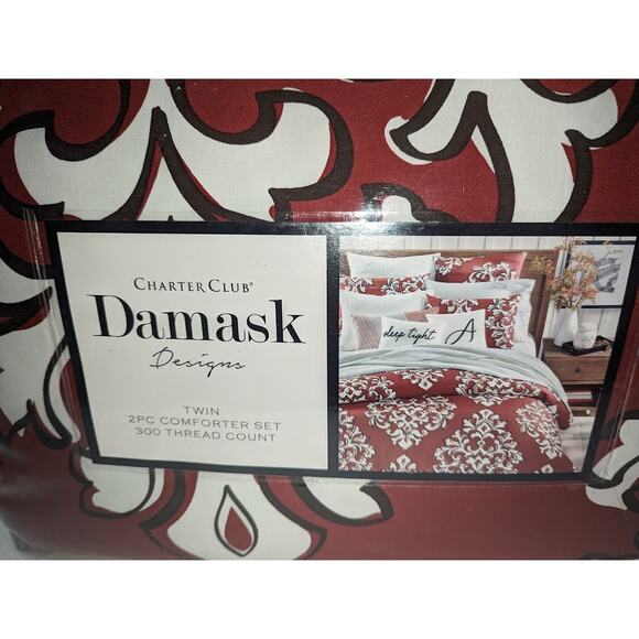 Charter Club Damask Designs Outline Damask Comforter Set 2pc 300 Thread ct Twin - Picture 13 of 13